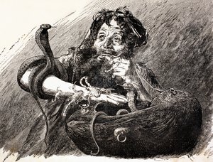 Un derviscio egiziano nel XIX secolo, che mangia scorpioni. Da El Mundo Ilustrado, pubblicato a Barcellona, 1880 da European School